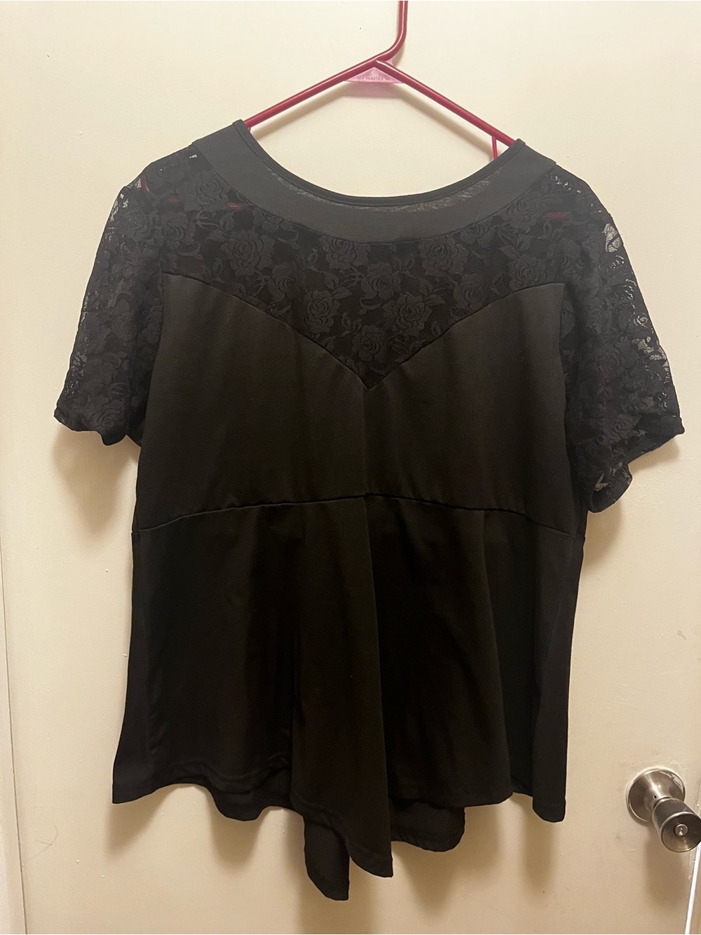 Black Lace Yoke Short Sleeve Blouse - Feminine Everyday Top